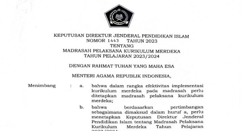 Penyampaian SK Dirjen Pendis tentang Madrasah Pelaksana Kurikulum Merdeka Tahun Pelajaran 2023/2024